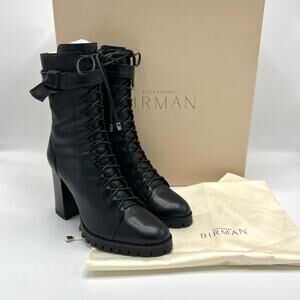 Alexandre Birman Black Evelyn Bootie 85 Lace-up Block Heel Waterproof Size 36